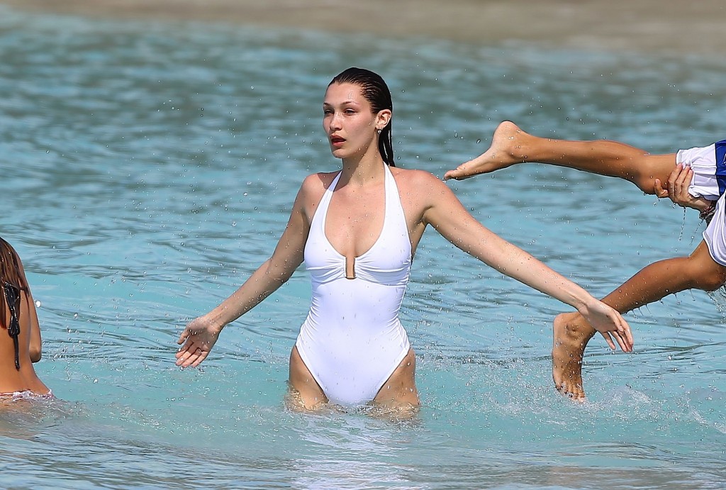 Bella Hadid in White Swimsuit 105